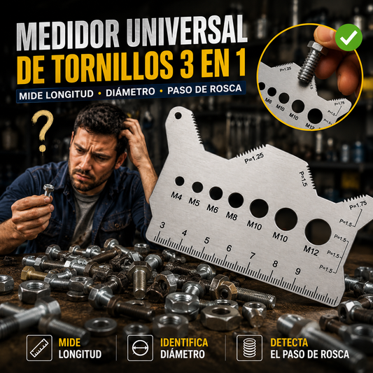 🔧 Regla Medidora Universal de Tornillos 3 en 1