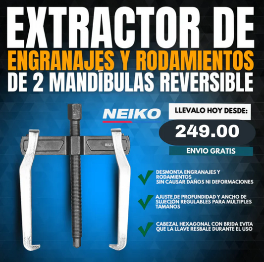 EXTRACTOR DE ENGRANAJES Y RODAMIENTOS DE 2 MANDÍBULAS REVERSIBLE | NEIKO®