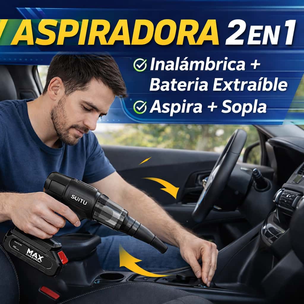 🚗✨ ASPIRADORA INALÁMBRICA 2 EN 1